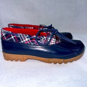 Women’s Sperry Topsiders Waterproof Shoes Low Top Duck Boots size 6 Navy Plaid